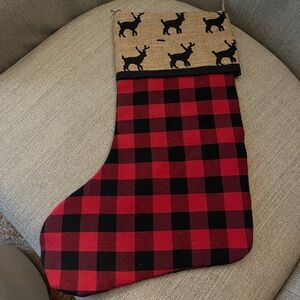Winter Woodlands state stocking Buffalo Plaid Christmas burlap cuff reindeer